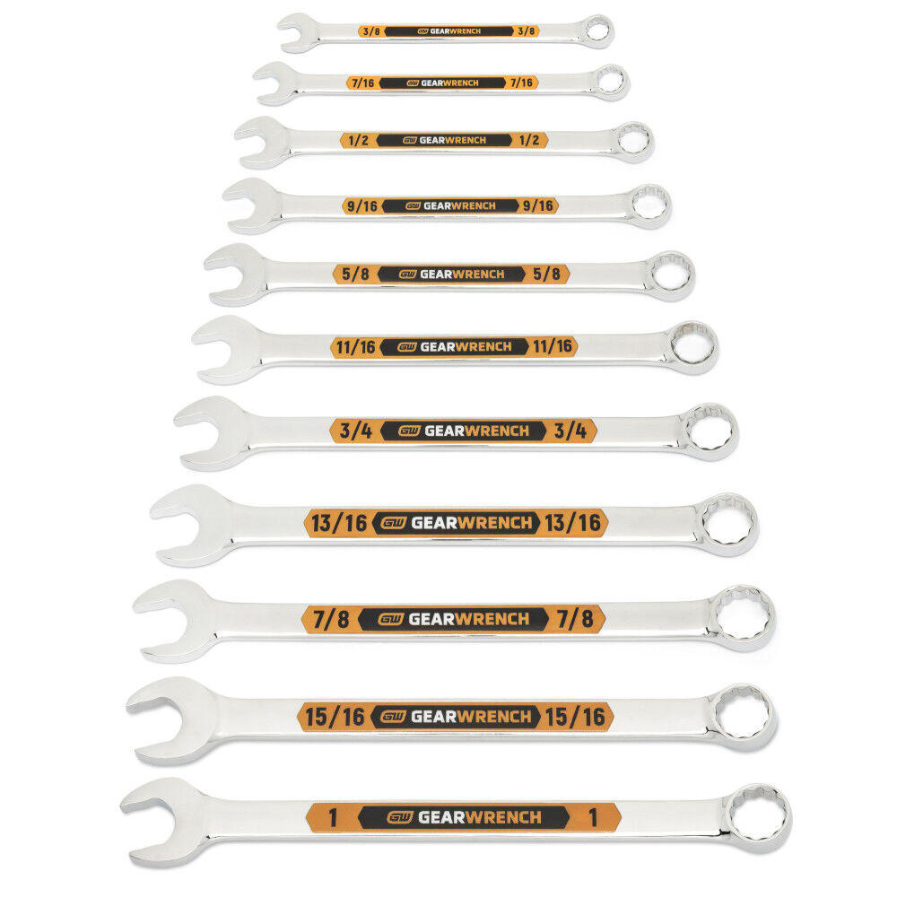 GEARWRENCH 11 Pieces 12 Point SAE Hi-Viz Long Pattern Combo Wrench Set