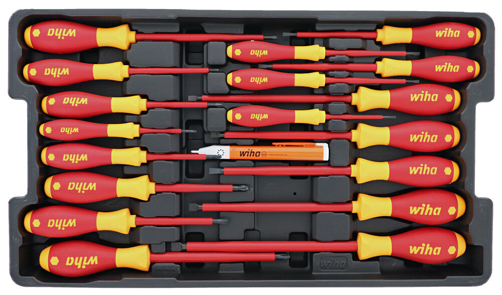 Wiha Insulated SoftFinish Screwdriver and Cat III Tester Set 19 Pieces