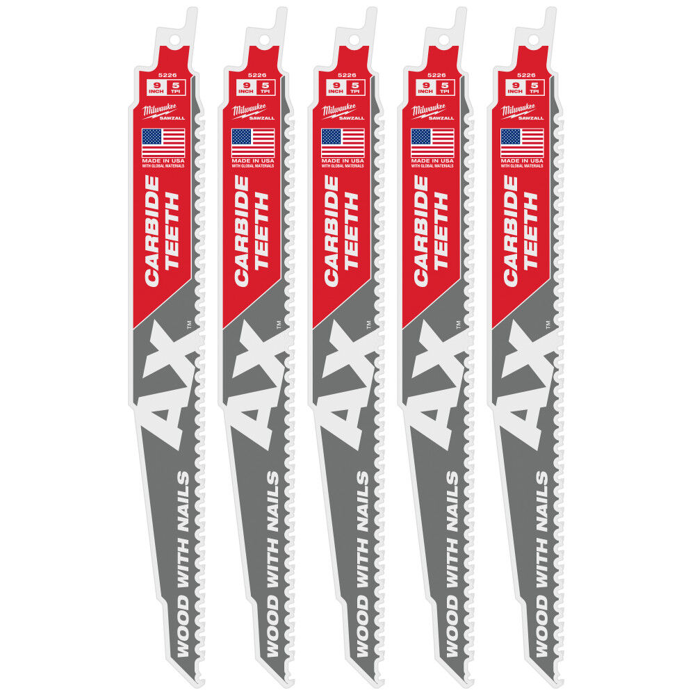 Milwaukee 9 in. 5 TPI The Ax Carbide Teeth SAWZALL Blades 5PK