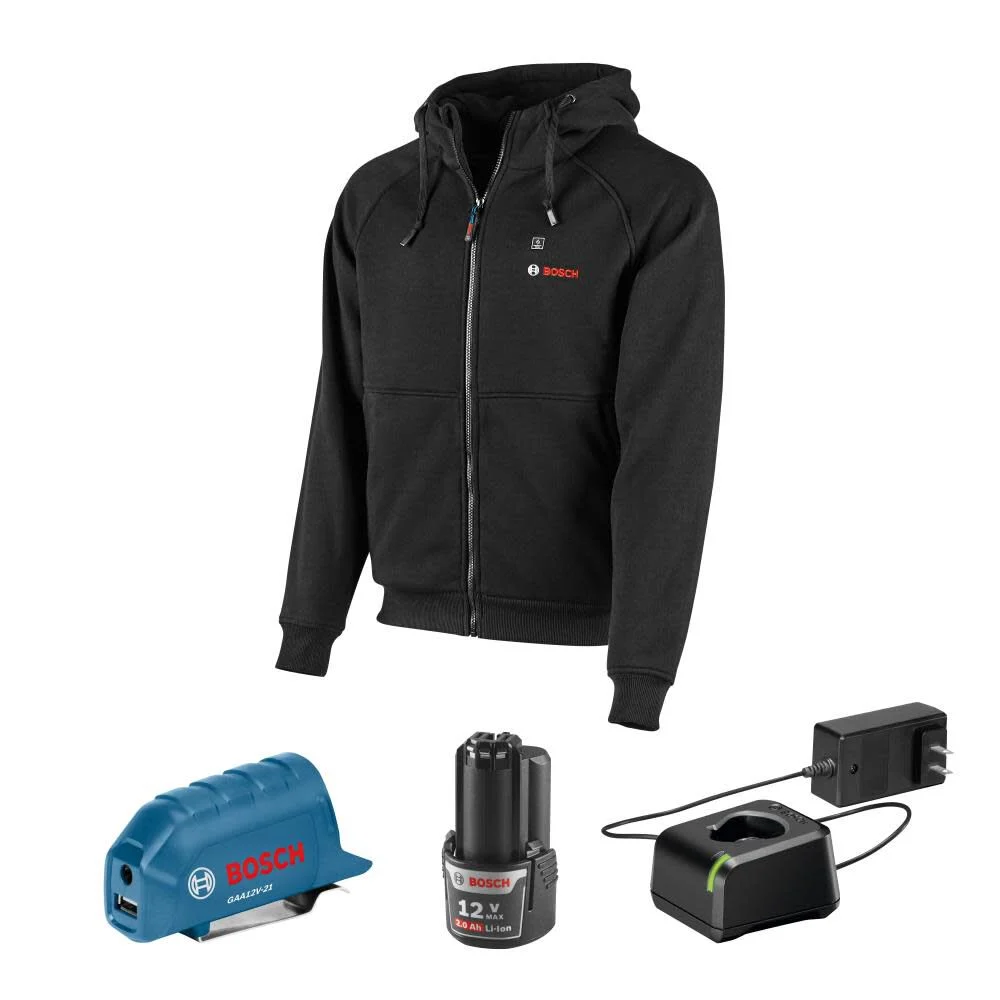 Bosch 12V Max Heated Hoodie Kit with Portable Power Adapter – Size Large