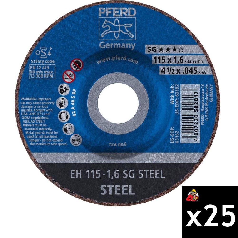 Pferd 4-1/2 Inch x 0.045 Inch x 7/8 Inch, SG STEEL, T27, Aluminum Oxide Cut-Off Wheel Bundle, 25 Pieces