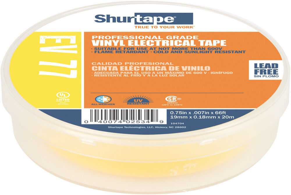 Shurtape EV 77 Electrical Tape Yellow 3/4in x 66′