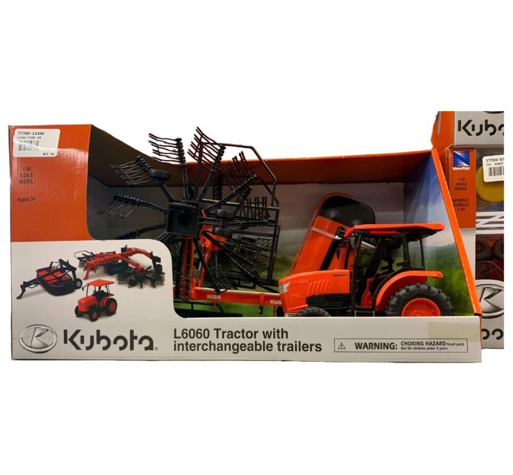 Kubota L6060 1:32 Scale Miniature Toy Tractor with Trailers