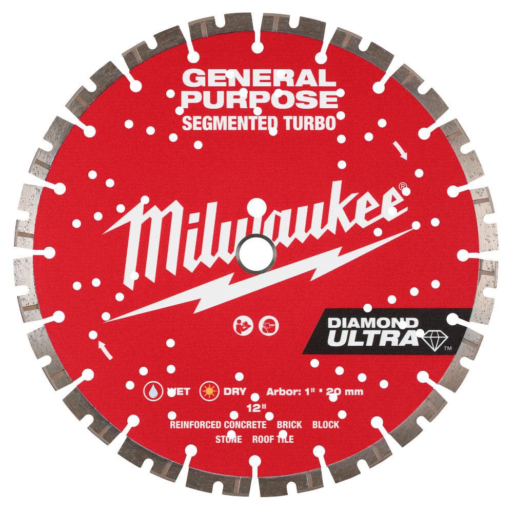 Milwaukee DIAMOND ULTRA 12 Inch Segmented Turbo Rim Diamond Blade for Reinforced Concrete, Stone, and Brick