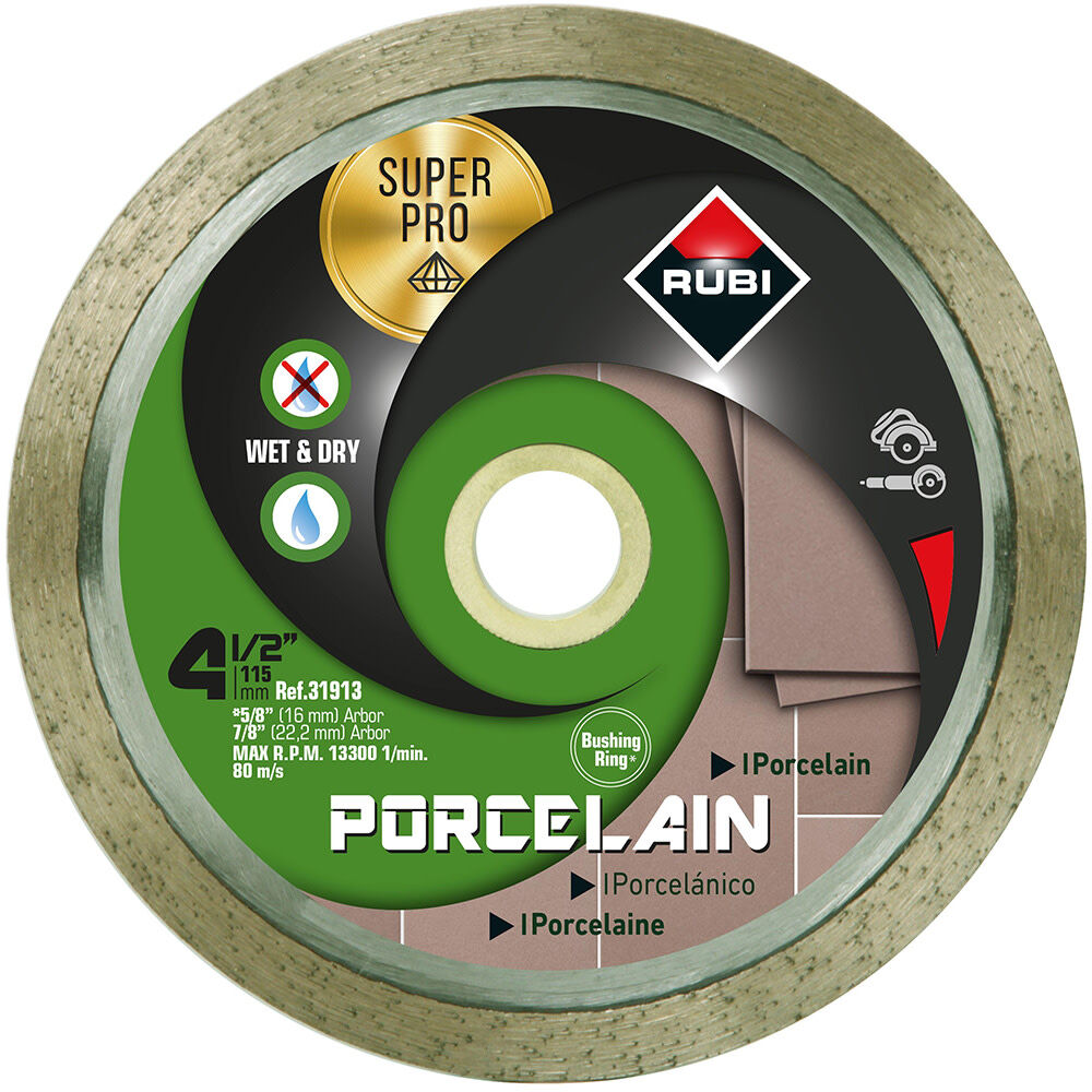 Rubi Tools 4 1/2 Inch Super Pro Continuous Rim Diamond Blade for Porcelain
