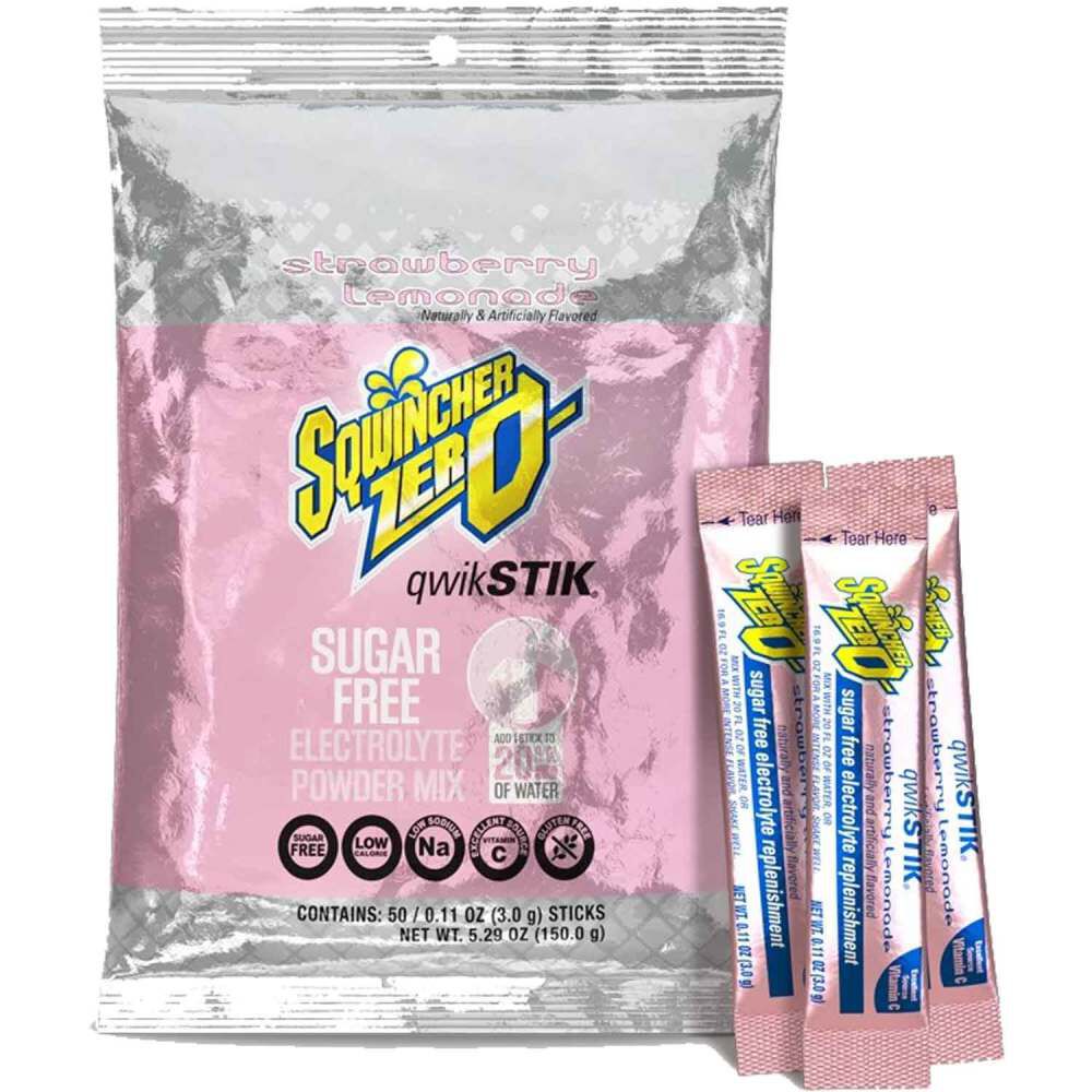 Sqwincher Zero Qwik Stik Electrolytes Replacement Single Serve Strawberry Lemonade Hydration Pack 50 Pieces