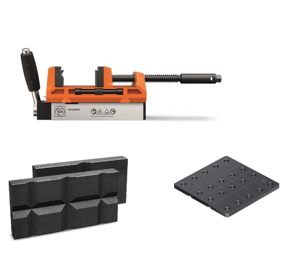 Fein VersaMAG System 4 Inch Portable Magnetic Vise, 5/8 Inch Welding Plate, 2 3/8 Inch Raising Jaws Bundle