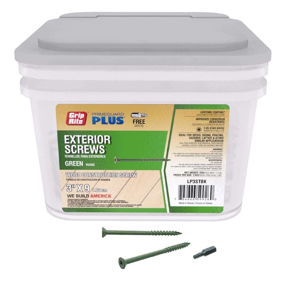 Grip Rite #9 x 3 Inch Star T-25 Drive PrimeGuard Plus Green Exterior Screws 25 lbs Box