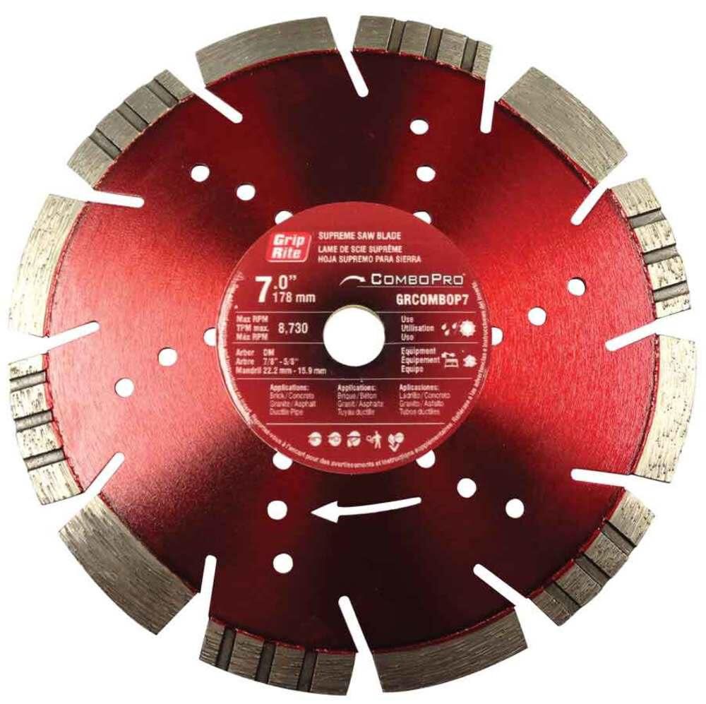 Grip Rite ComboPro 7 Inch Supreme Segmented Turbo Rim Diamond Blade for Concrete, Brick, Stone, and Metal