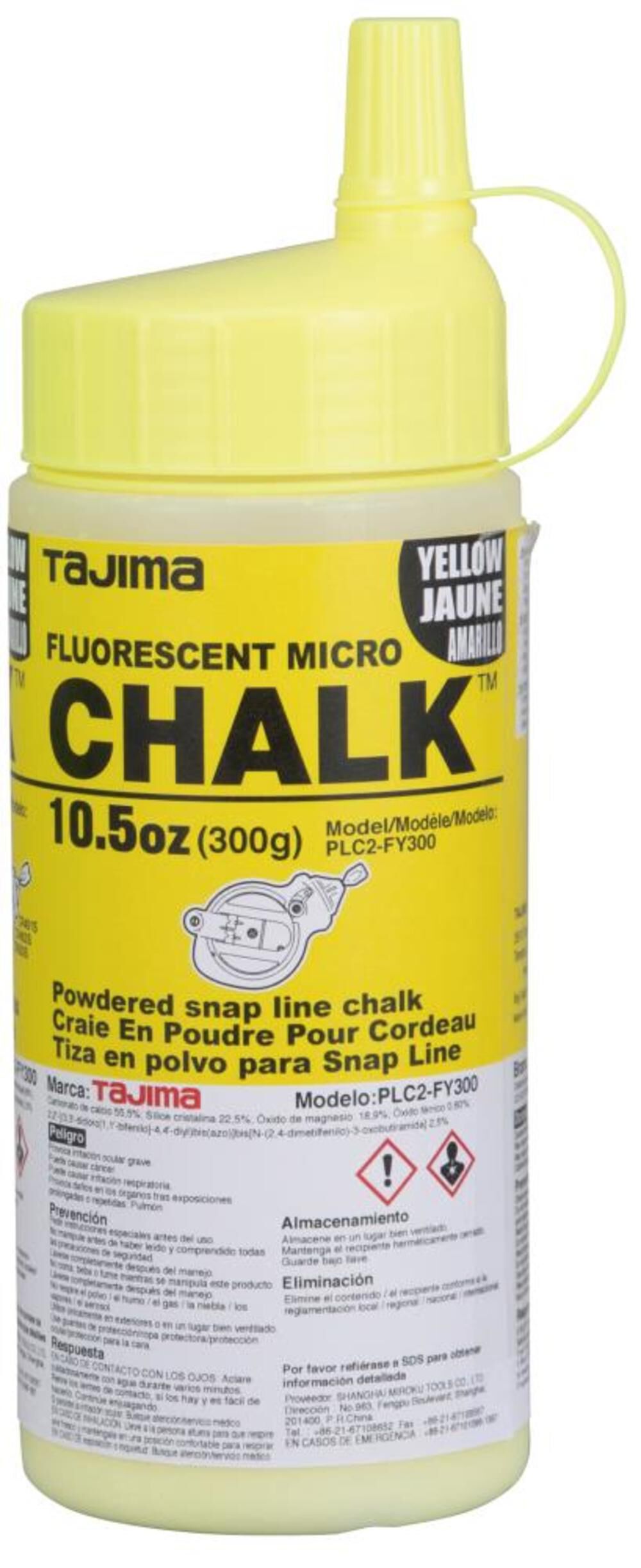 Tajima CHALK-RITE Micro Chalk Ultra-Fine Fluorescent Yellow Chalk 300 Gr./ 10.5 Oz. with Easy Fill Nozzle