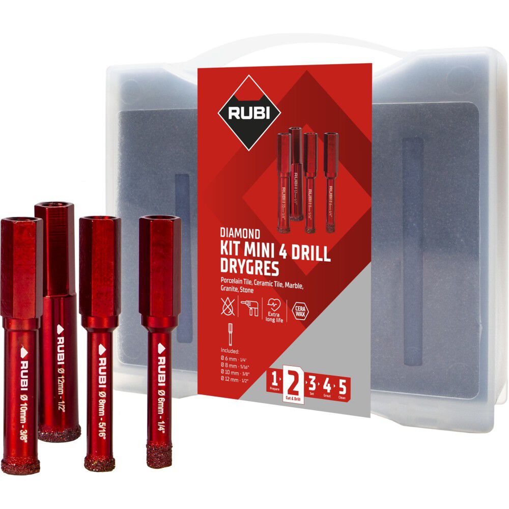 Rubi Tools Diamond Mini Drygres Drill Set Kit for Tile 4 Pieces