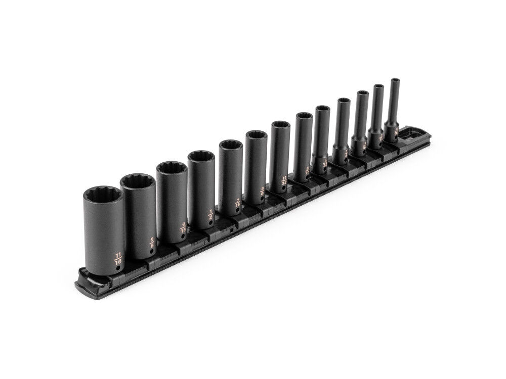 Tekton 1/4 Inch Deep 12 Point Impact Socket Set, 13 Piece (5/32-11/16 Inch)