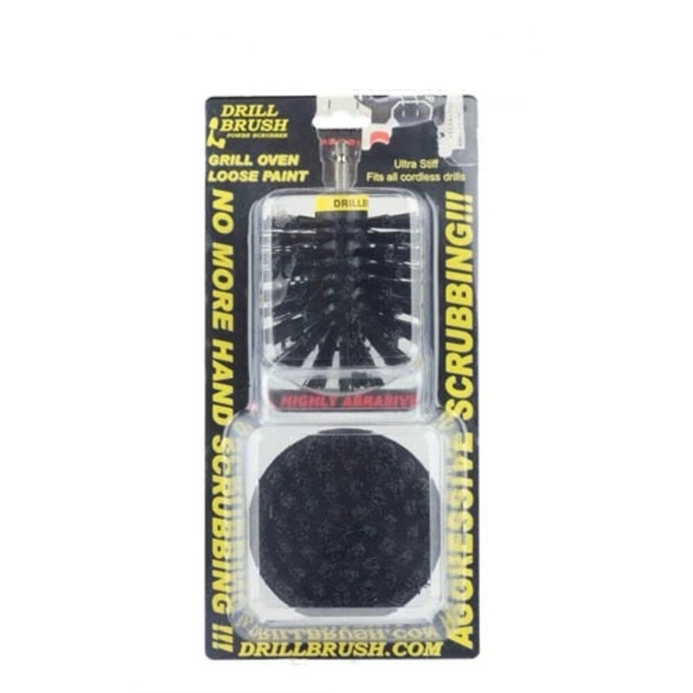 Drill Brush Grill & Heavy Duty Cleaning Kit Ultra Stiff Nylon Bristles 2pc