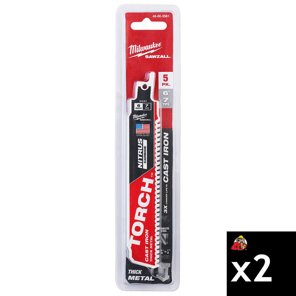Milwaukee NITRUS CARBIDE TORCH 6 Inch 7TPI SAWZALL Blade Bundle, 10 Pieces