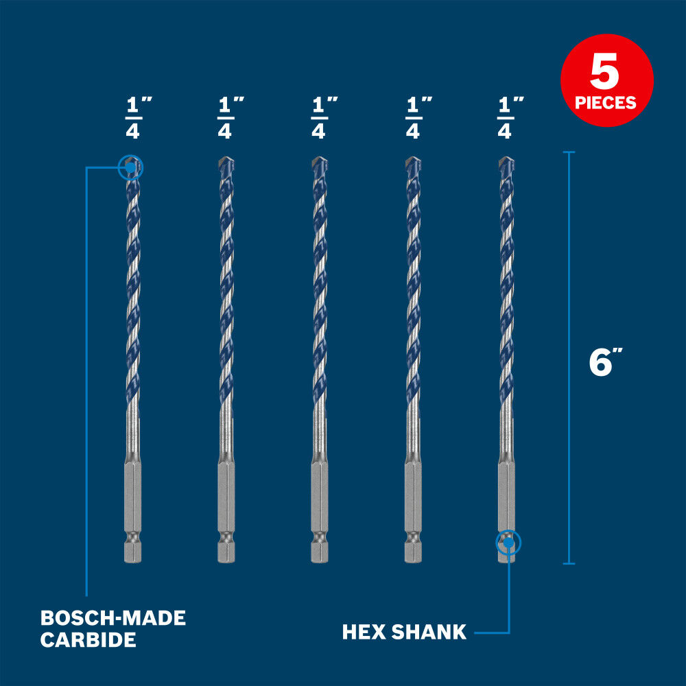 Bosch 1/4 Inch Blue Xtreme Bits, 5 Pieces