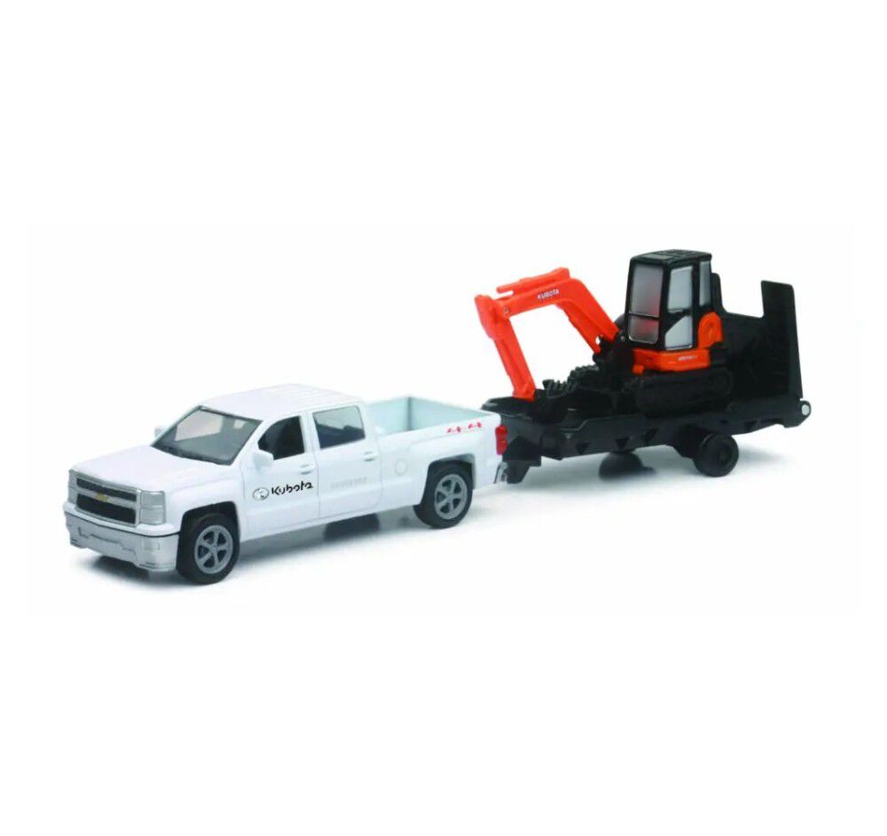Kubota KX040 1:64 Scale Miniature Toy Pull-Back Excavator Set with Truck