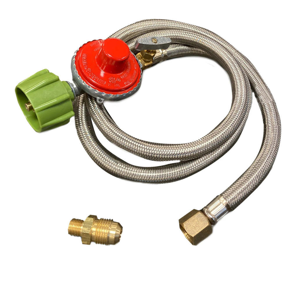Bayou Classic 3/8 Inch x 48 Inch Braided LPG Hose with 10 PSI Preset Regulator