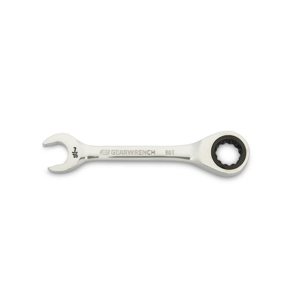 GEARWRENCH 7/16 Inch 90-Tooth 12 Point Stubby Combination Ratcheting Wrench