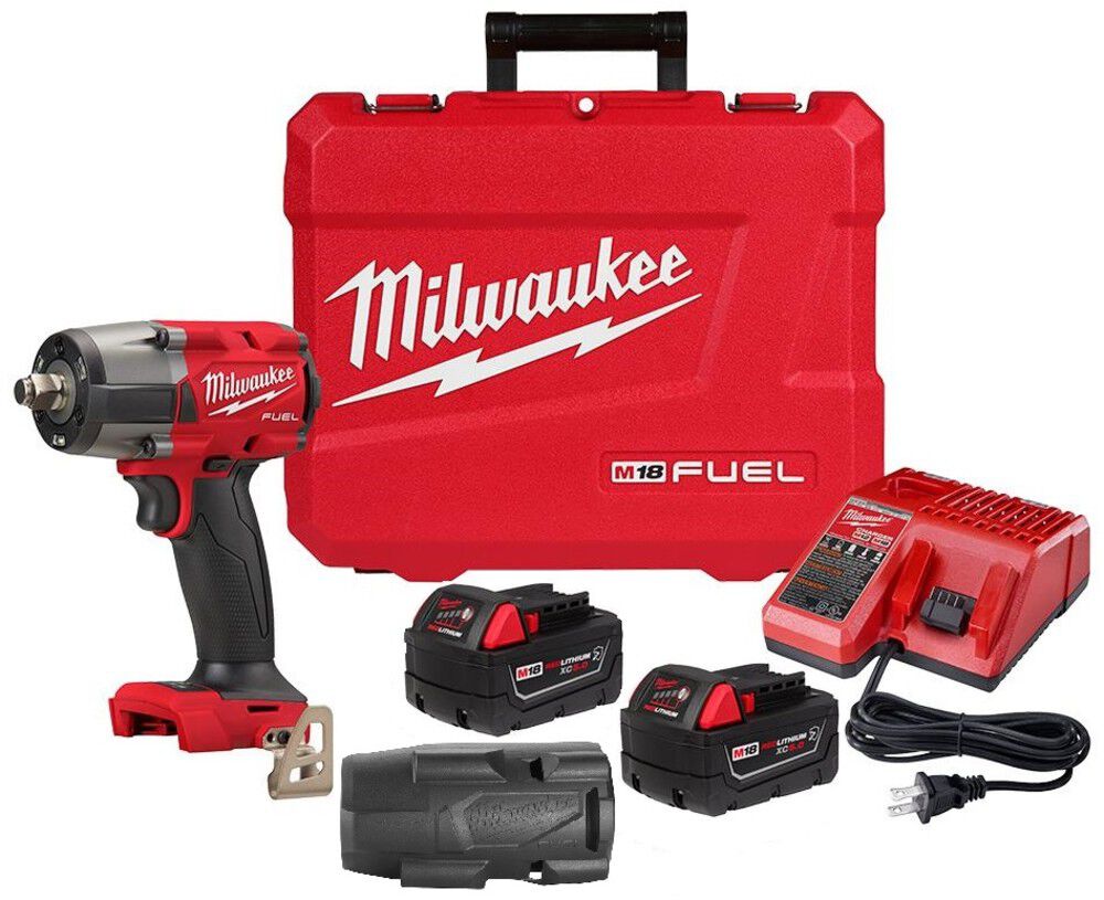 Milwaukee M18 FUEL 1/2 Inch Mid-Torque Impact Wrench with Friction Ring Kit & Protective Boot Bundle