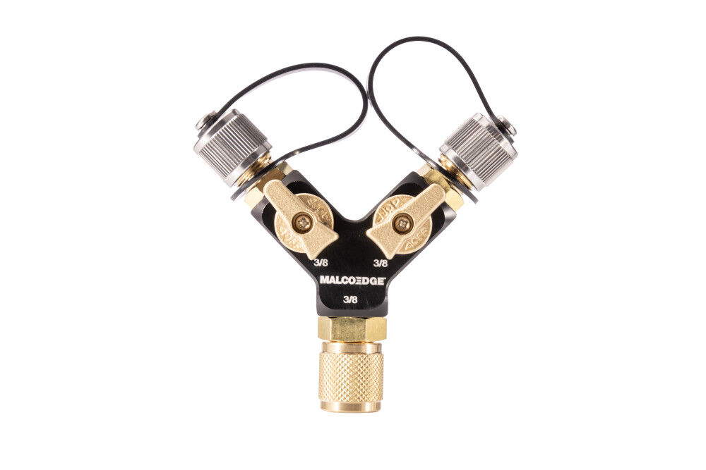 Malco Products Dual-Valve Hi-Flow Y Branch 3/8 Inch x 3/8 Inch x 3/8 Inch