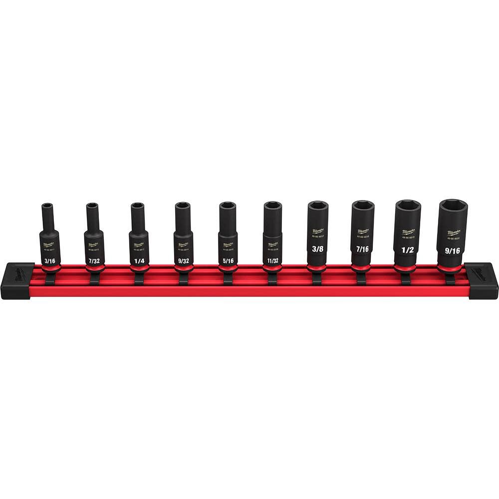 Milwaukee 10PC SHOCKWAVE Impact Duty Socket SAE Deep 6 Point Set