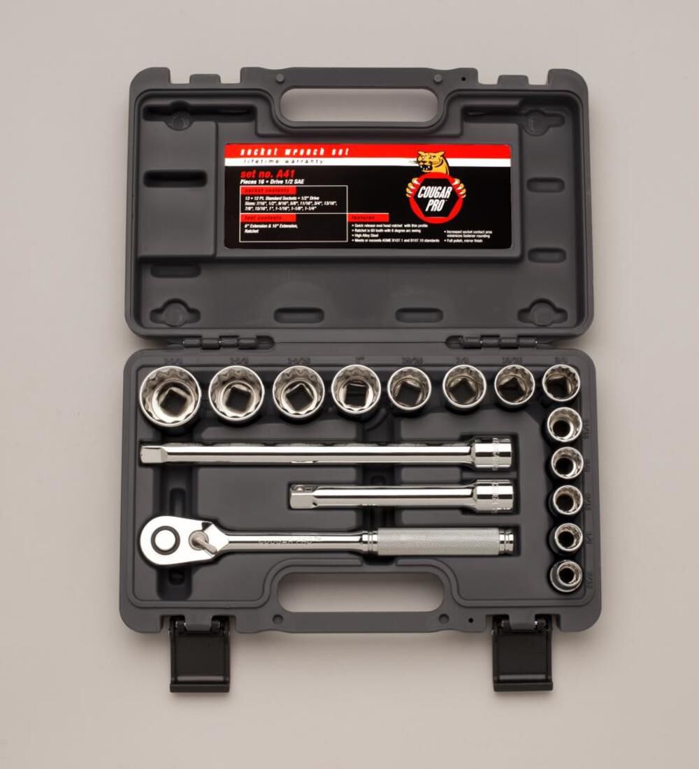 Cougar Pro 1/2 In. Drive 16 pc. 12 pt SAE Socket Set