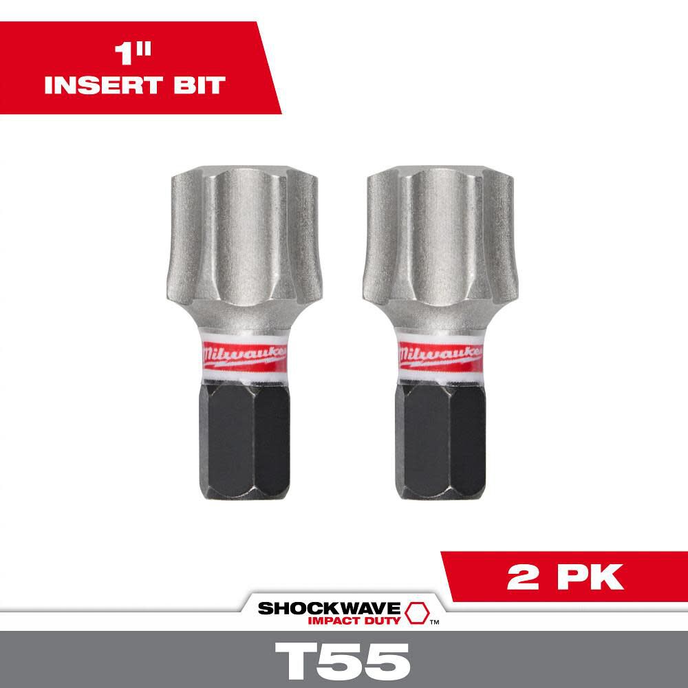 Milwaukee SHOCKWAVE Impact Duty 1" T55 Insert Bits 2Pk