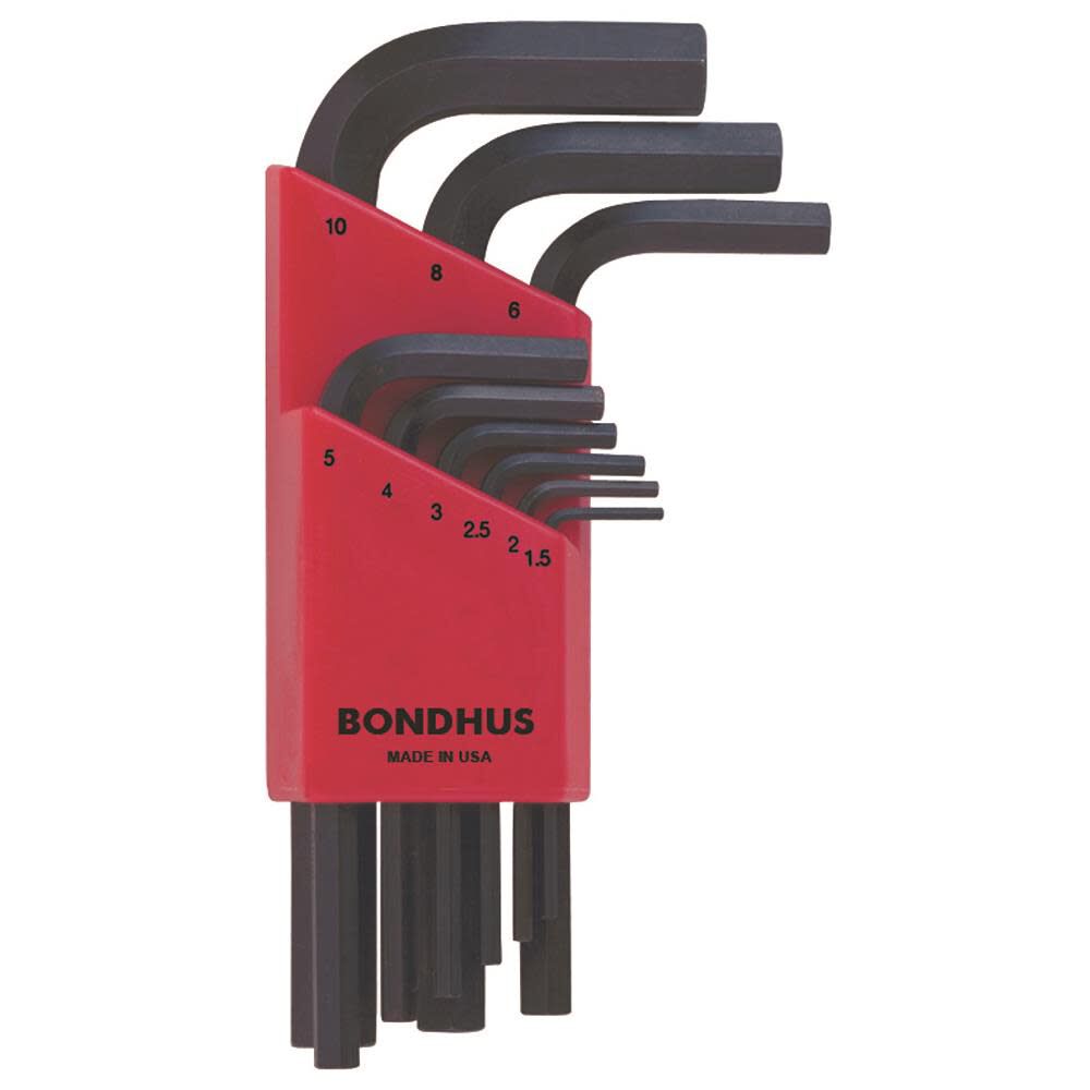 Bondhus Set of 9 Hex Tip Short Arm Metric L-Wrenches