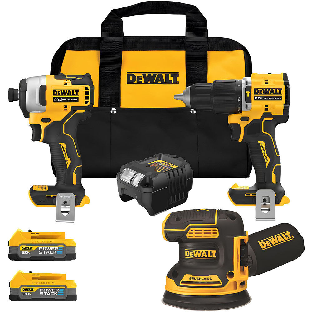 DEWALT ATOMIC 20V MAX* Brushless Drill, Impact Driver, Sander Combo Kit