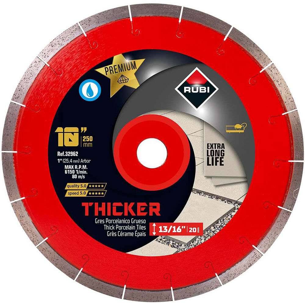 Rubi Tools Thicker Premium 10 Inch Segmented Rim Diamond Blade for Porcelain Tiles