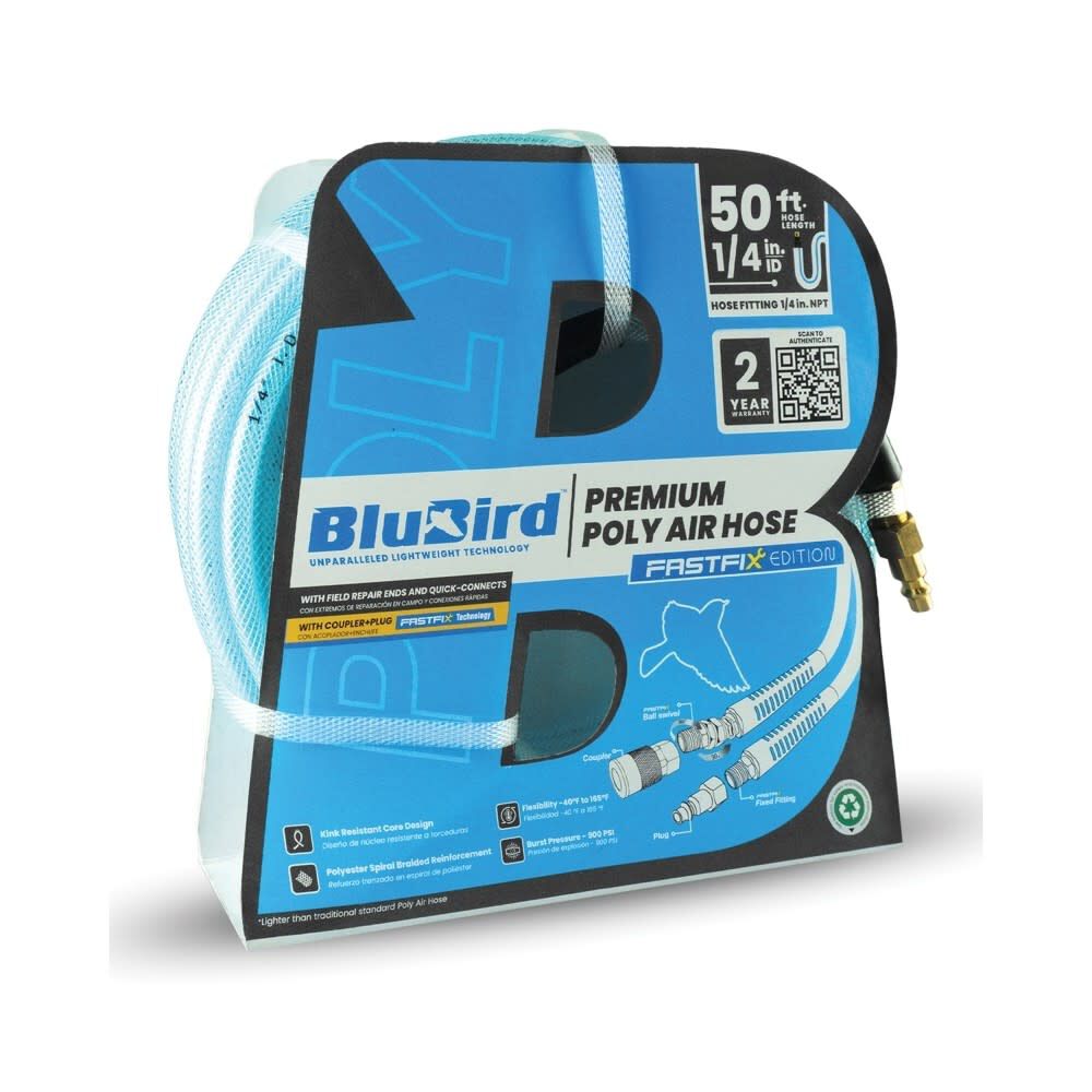 BluBird 1/4 Inch x 50 Ft Polyurethane Air Hose Assembly