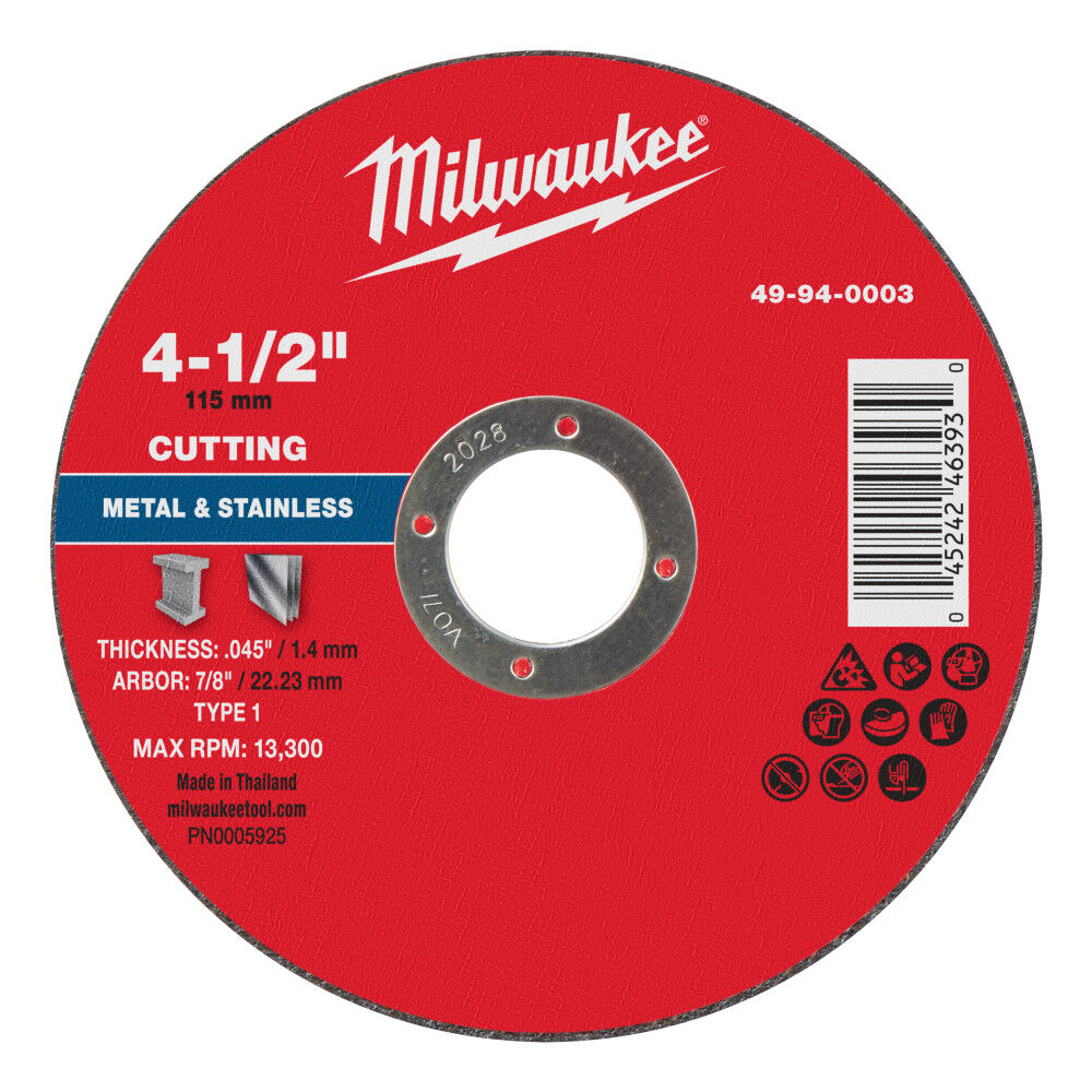 Milwaukee 4-1/2 Inch x .045 Inch x 7/8 Inch Metal Cut Off Wheel Type 1
