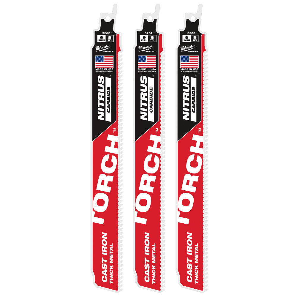 Milwaukee 9inch 7TPI The TORCH for CAST IRON with NITRUS CARBIDE 3PK