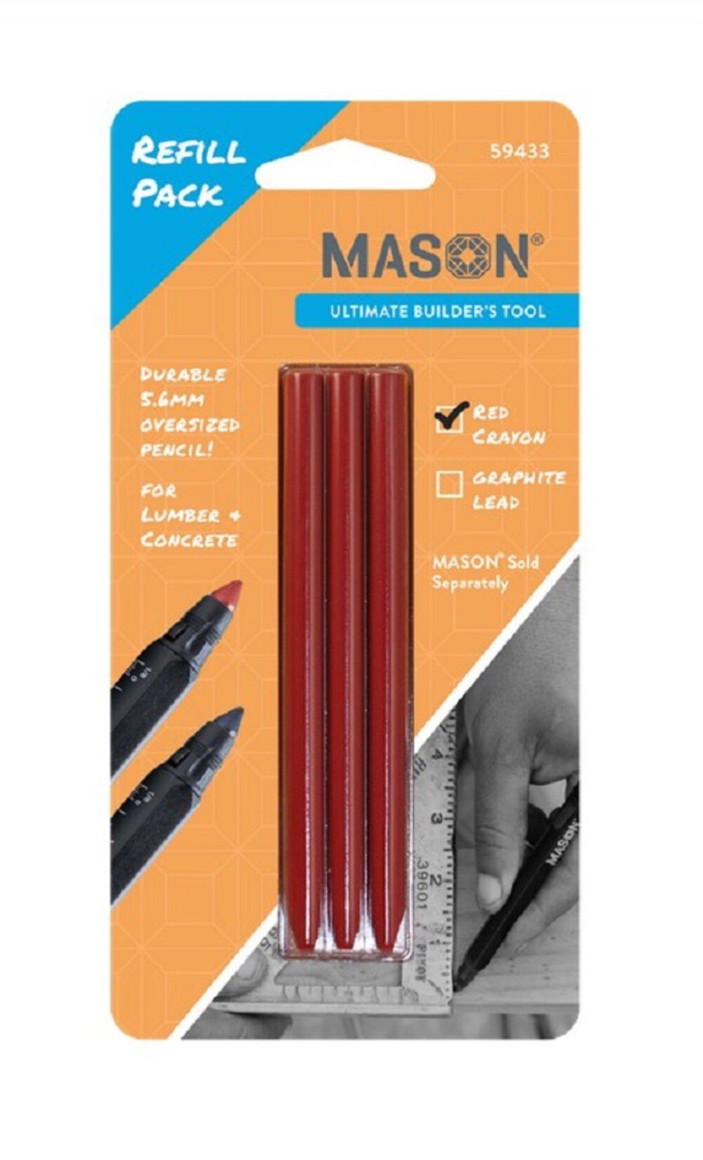 FARO Mason Pre-Sharpened Red Crayon Refill Kit, 3 Piece