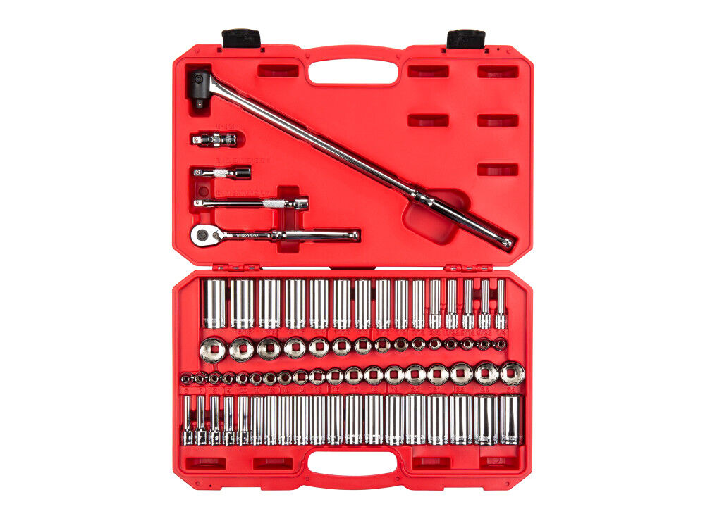 Tekton 3/8 Inch 12 Point Socket and Ratchet Set, (1/4-1 Inch, 6-24 mm)
