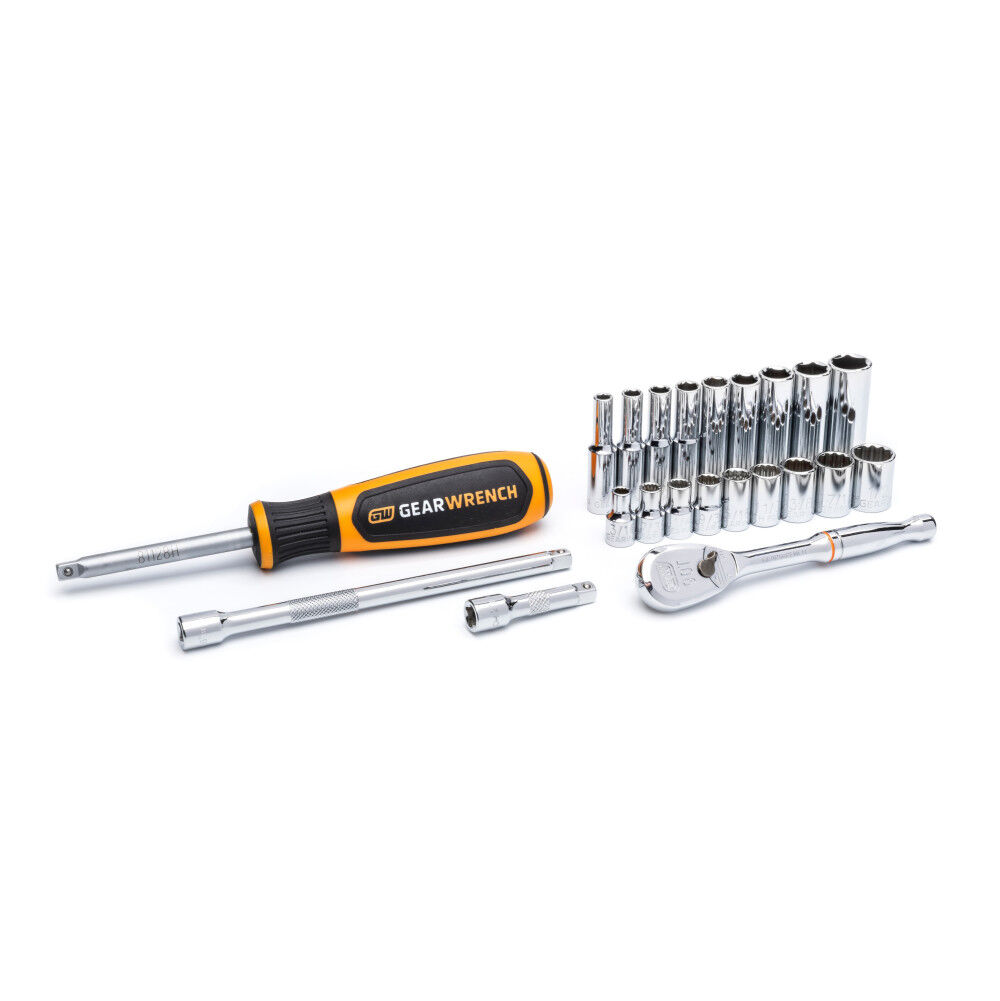 GEARWRENCH 1/4 Inch 6 & 12 Point SAE Standard & Deep Mechanics Tool Set 22 Pieces