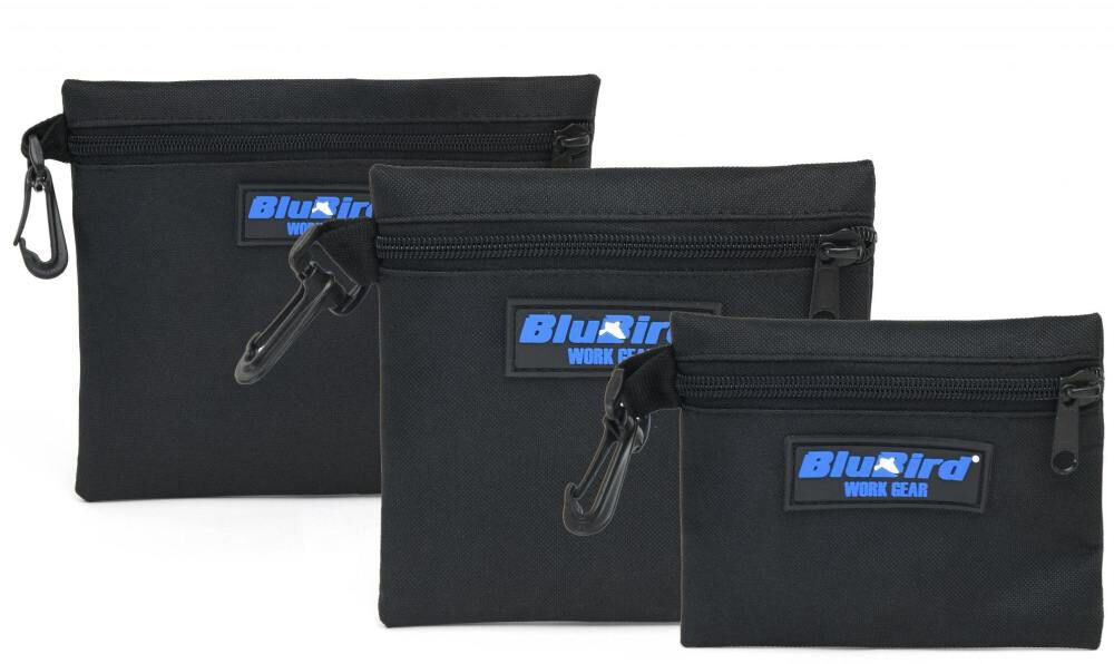 BluBird Work Gear Small, Medium, and Large Black Poly Zippered Bags