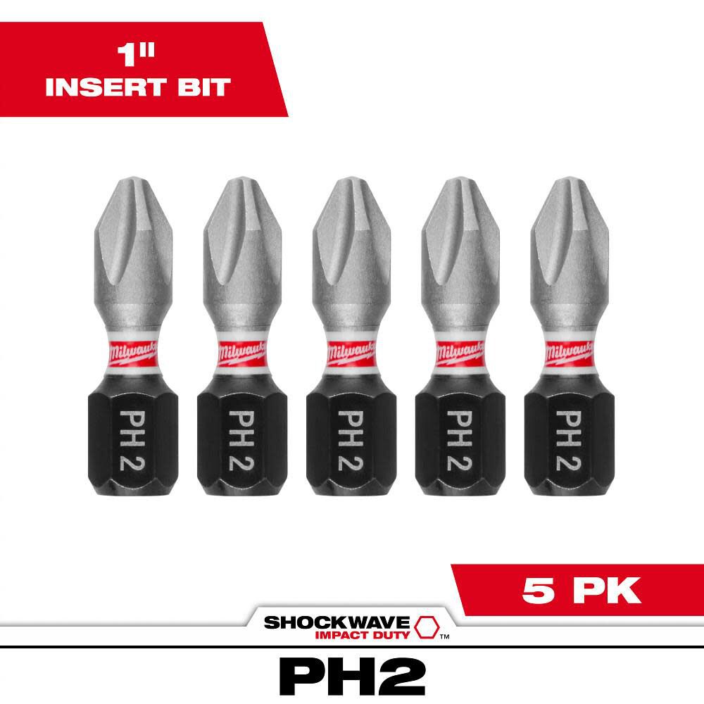 Milwaukee SHOCKWAVE Impact Phillips #2 Insert Bits 5PK