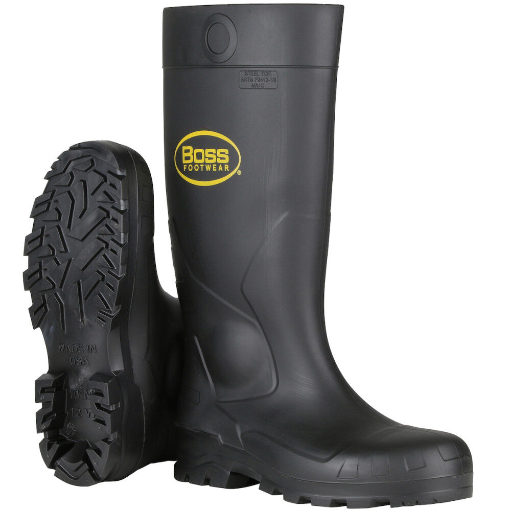 Protective Industrial Products Boss Footwear 16in Black PVC Plain Toe Boot Size 14