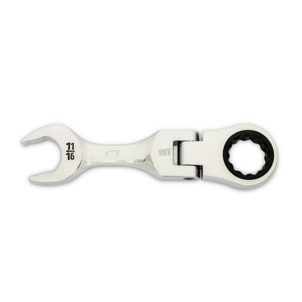 GEARWRENCH 11/16 Inch 90-Tooth 12 Point Stubby Flex Combination Ratcheting Wrench