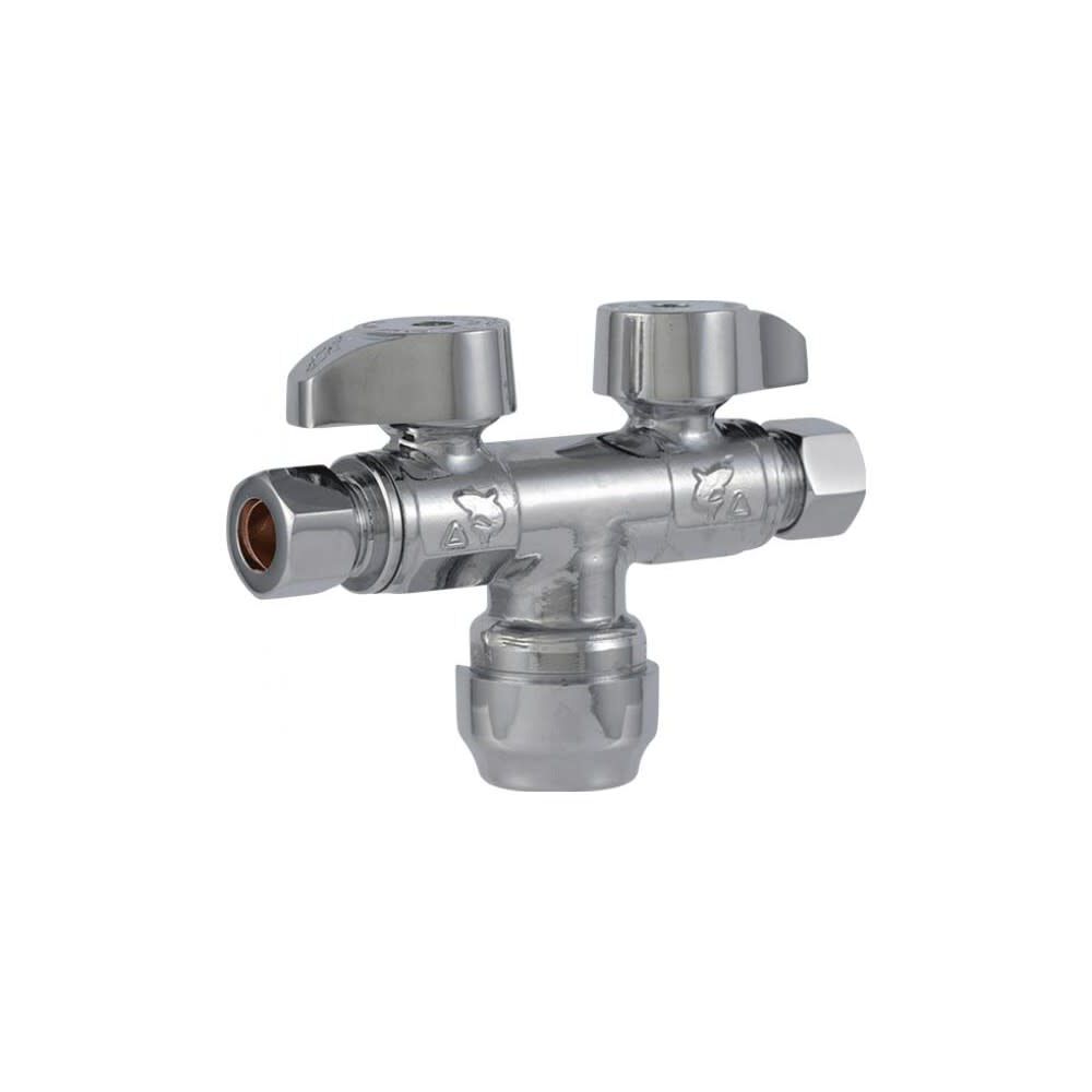 Sharkbite 1/2in T x 3/8in S x 3/8in Dual Shut Off Valve