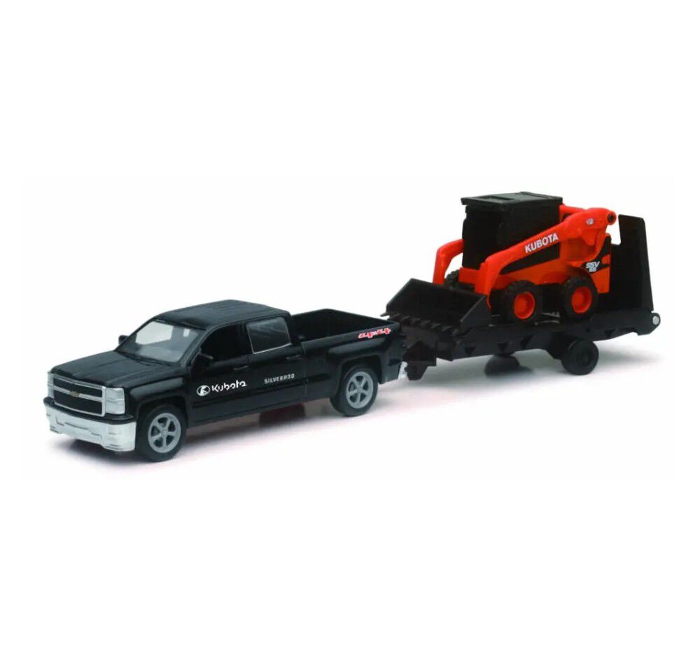 Kubota SSV65 1:43 Scale Miniature Toy Pull-Back Skid Steer Set W/Truck