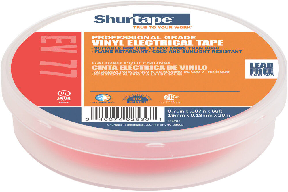 Shurtape EV 77 Electrical Tape Red 3/4in x 66′