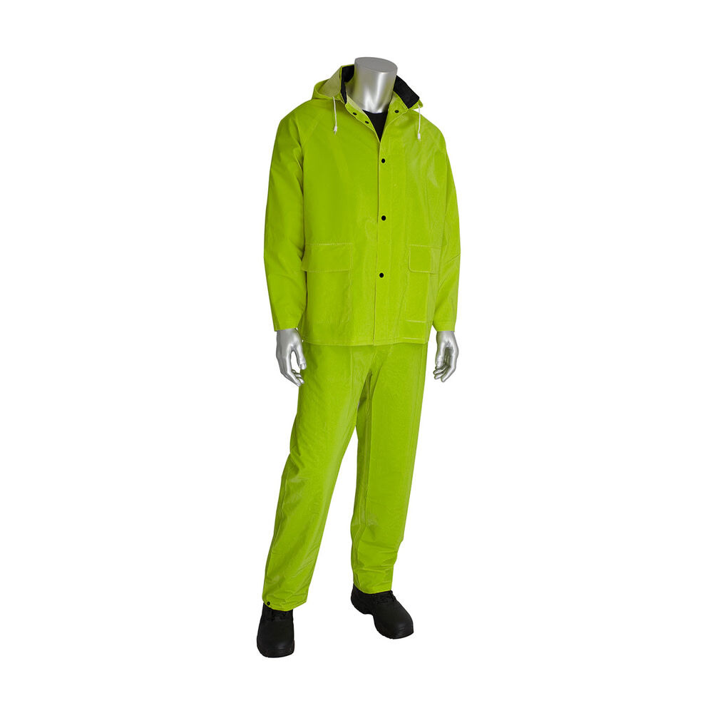 Protective Industrial Products Rainsuit 3pc 35mm PVC/Polyester Hood Corduroy Collar Hi Vis LY Large