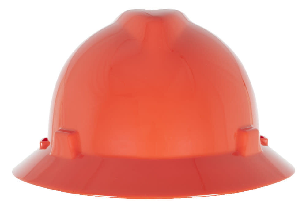 MSA Safety Works V Gard Slotted Full Brim Hard Hat Orange with Staz On Suspension