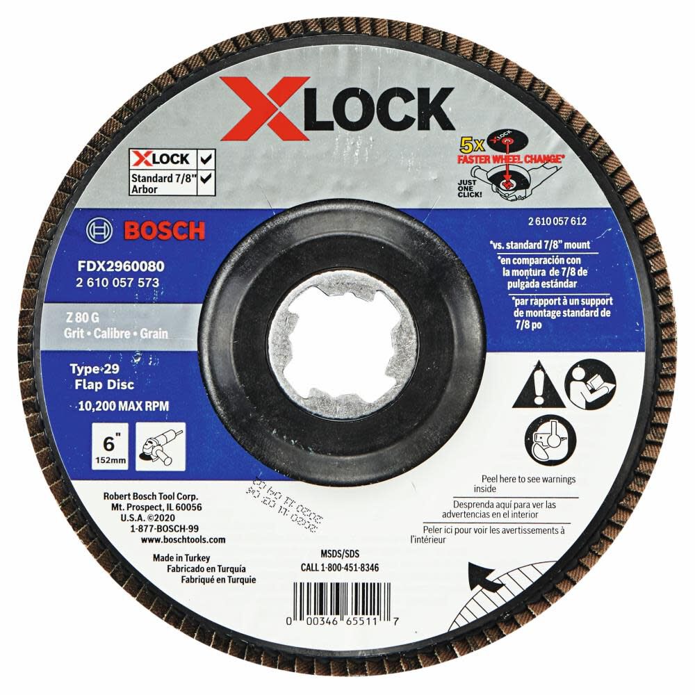 Bosch X LOCK Arbor Type 29 80 Grit Flap Disc 6in