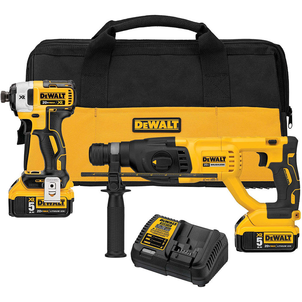 DEWALT 20V MAX XR Brushless 1 In. SDS Plus Rotary Hammer and Impact Driver Kit