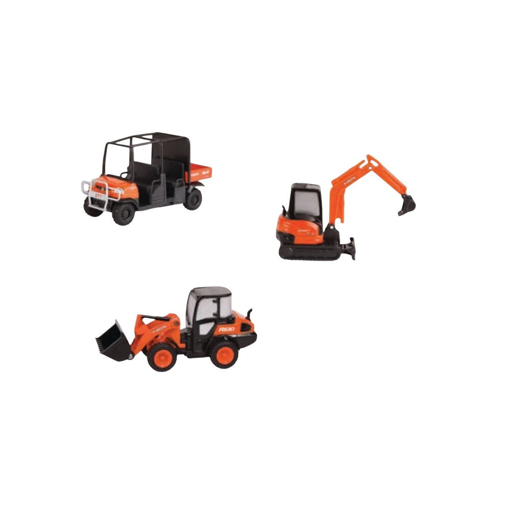 Kubota Miniature Toy Pull-Back Set with Vehicle, Excavator & Tractor