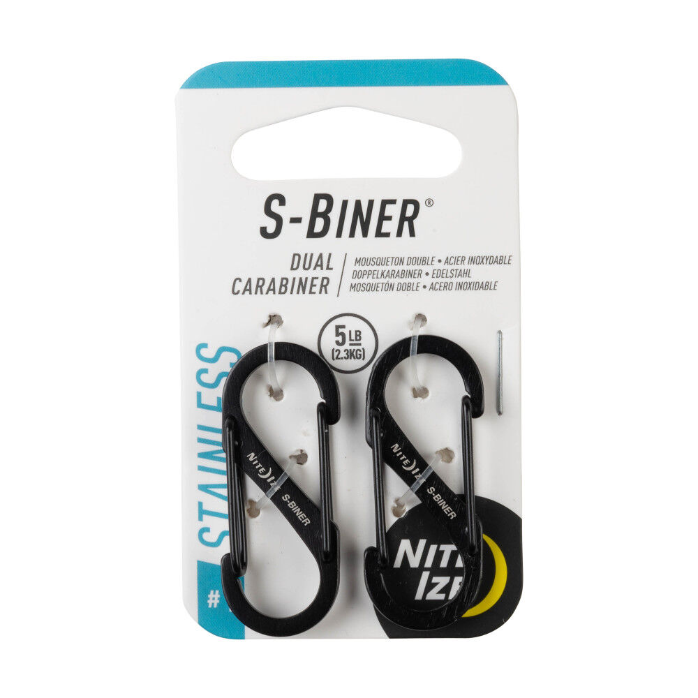 Nite Ize S-Biner Dual Carabiner Stainless Steel #1 Black 2 Pieces
