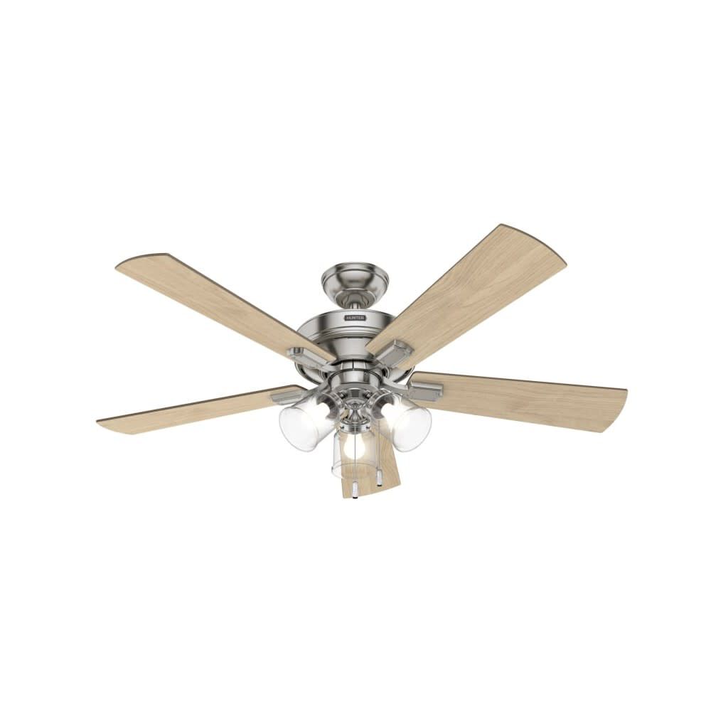 Hunter Fan Crestfield Ceiling Fan 52in Nickel Bleached Grey Pine